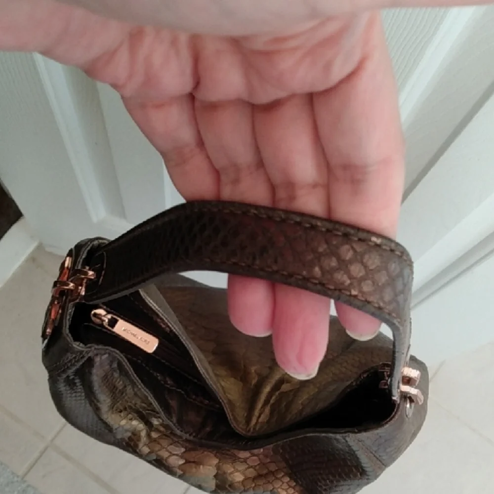 Michael Kors Copper Gold Snakeskin Effect Leather Purse Fulton Gold Logo Bag